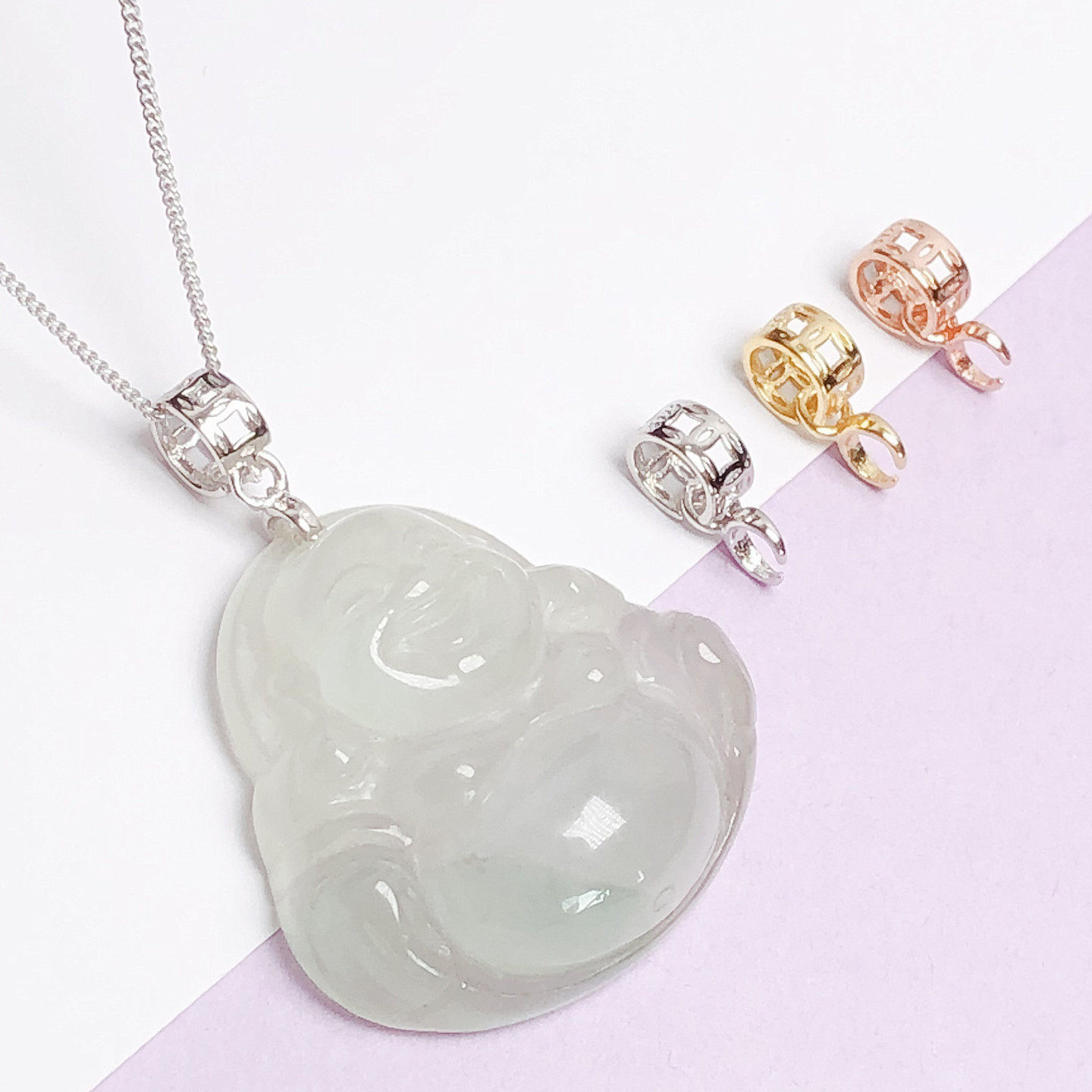 S925纯银牛鼻孔前后孔对夹扣小号卡扣吊坠扣头银扣镀18k金横向扣