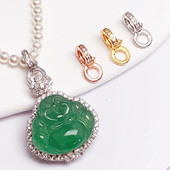 s925纯银镀18K黄金色扣双环双开百搭扣翡翠珍珠项链吊坠扣链接扣