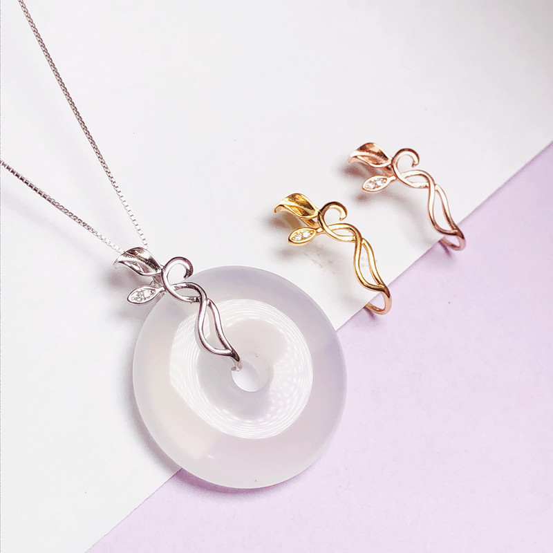 水晶中号银夹扣头银饰玉坠吊坠扣