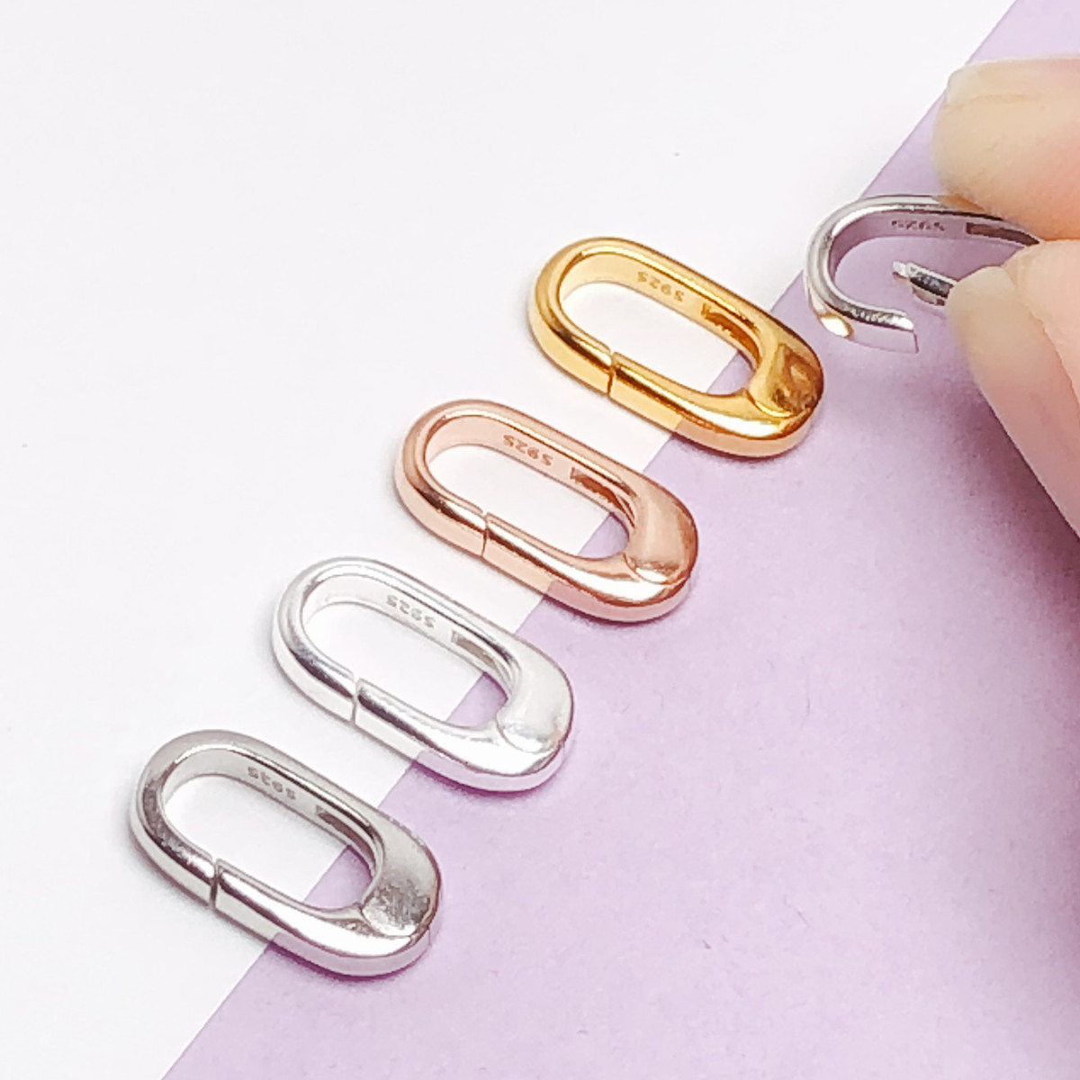 925纯银方形按压扣吊坠连接扣实用项链手链链接多用弹簧珠宝扣头