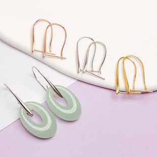 S925纯银镀18K金耳钩配件diy空托黄金色平安扣耳勾耳环吊坠银托