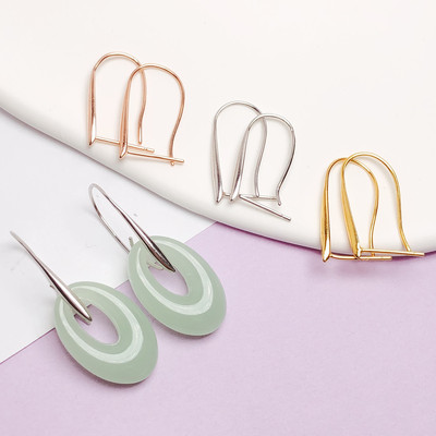 S925纯银镀18K金耳钩配件diy空托黄金色平安扣耳勾耳环吊坠银托