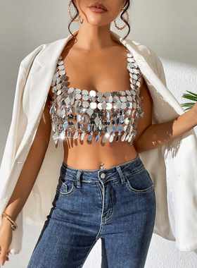 欧美跨境货源2023夏季速卖通EBAY热销性感珠片亮片吊带背心20649