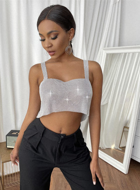 网红蹦迪blackpink性感吊带背心女bling亮片外穿表演闪钻上衣夏季