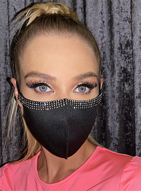 秋冬网红同款水钻金属拼接透气纯色防尘透气口罩女可水洗现货1319