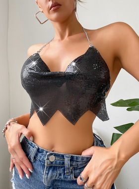 2023跨境货源wish亚马逊热销性感金属亮片露背挂脖吊20944