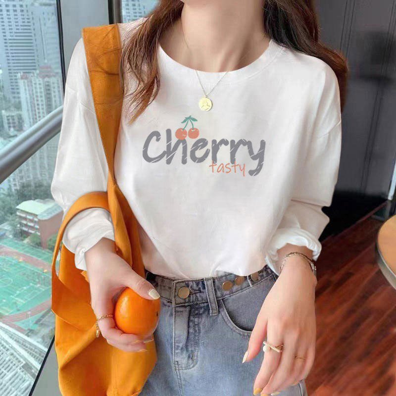 纯棉印花圆领上衣秋季休闲T恤女