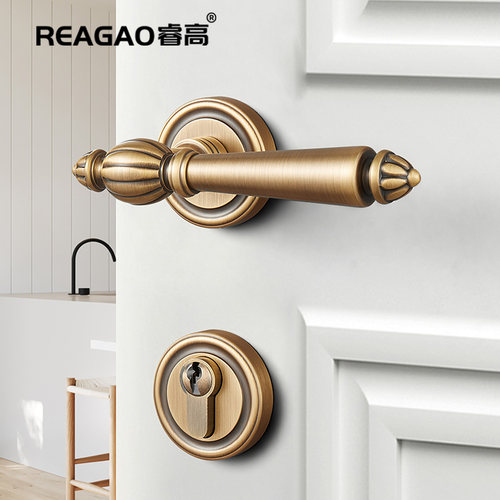 中古风门锁法式卧室黄铜复古静音