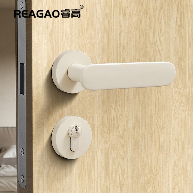 中古风纯铜门锁米白色房门锁磁吸静音室内木门家用锁具极简奶油风,基础建材,机械门锁,淘宝优惠券,粉丝福利购,淘宝优惠卷