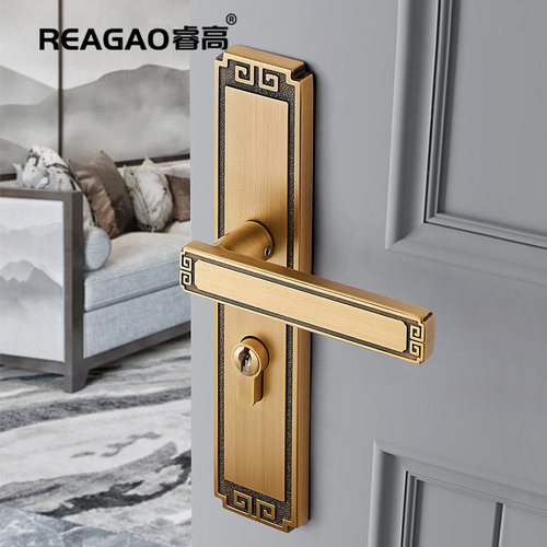 睿高全铜新中式门锁房间门把手