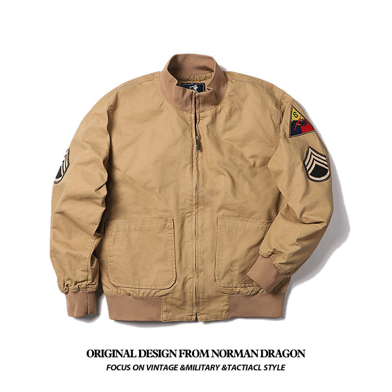 诺曼龙美式军装狂怒坦克服男春秋二战复古工装外套夹克潮流棒球服