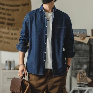 正装 潮流宽松帅气百搭长袖 衬衣港风牛仔外套春秋 男韩版 牛仔衬衫