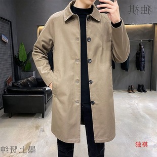 新款 春秋季 翻领休闲外套韩版 宽松商务痞帅薄款 中长款 大码 风衣男士