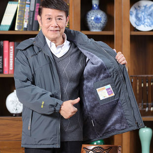 外套加绒加厚冲锋衣中老年人爷爷男装 棉衣冬装 棉袄 男士 爸爸冬装