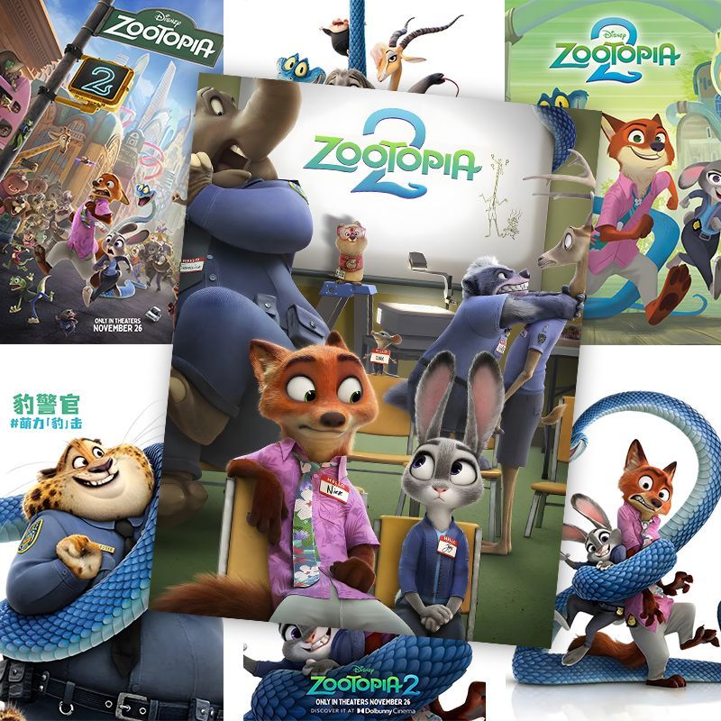 60张疯狂动物城2海报墙贴卡通动漫周边高清壁纸房间寝室墙面装饰