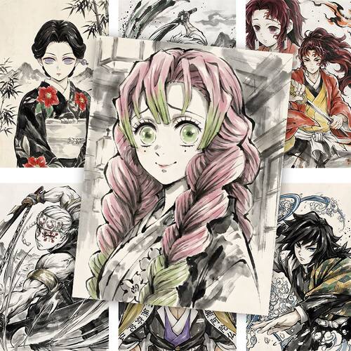 水墨风鬼灭之刃海报二次元墙上炭治郎富冈义勇周边房间装饰画墙贴