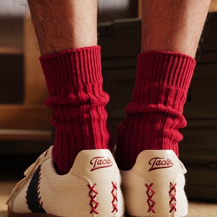 哈叔/HASU 男款红色粗线中筒袜个性潮流安克拉红长袜本命年新年袜