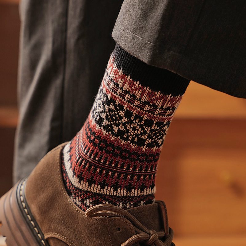 哈叔/HASU 阿美咔叽中筒袜男款纯棉商务棉袜秋冬季复古民族风长袜