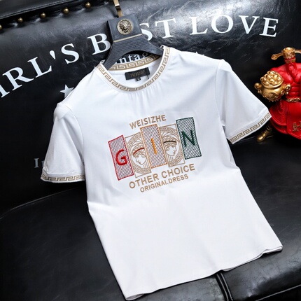 European High-End Round-Neck T-Shirt for Men, Short-Sleeved Summer Top with Letter Embroidery, Trendy Brand, Stylish and Cool Half-Sleeve Shirt