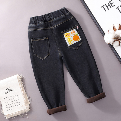 男童裤子秋冬儿童牛仔裤加绒中大童一体绒2025新款长裤女童保暖裤