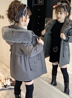 加绒加厚棉衣中长款女童秋冬季