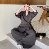 松弛感灰色翻领衬衫休闲裤套装2025秋季减龄淡人高级感淡人两件套，女装套装/套裙，艾艾淮淮