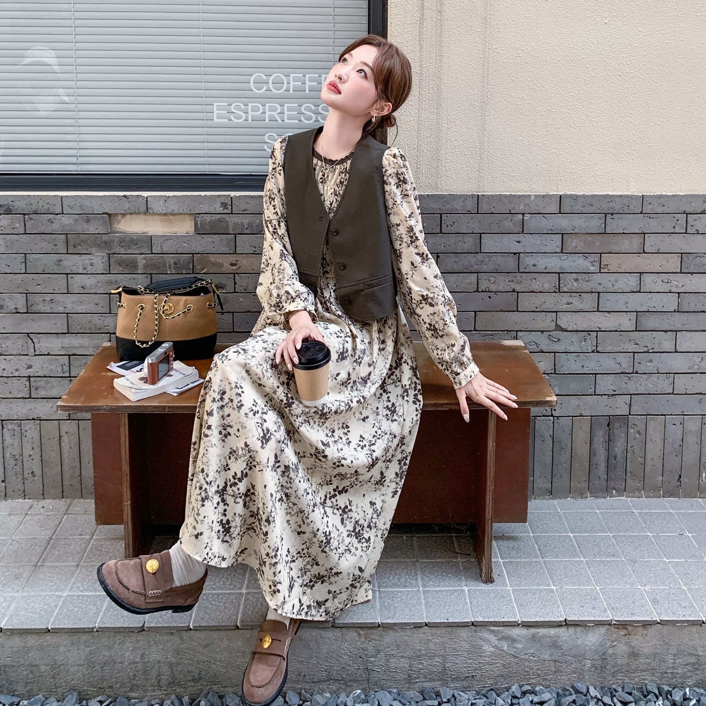 现货碎花长裙+马甲套装297-1763-P145-K208，女装套装/套裙，艾艾淮淮