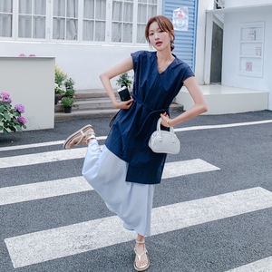 复古设计感显瘦遮肉连衣裙女2025夏季新款飞飞袖收腰不规则长裙子图片