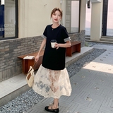 黑色拼接T恤连衣裙女夏新款小个子设计感韩版宽松休闲显瘦鱼尾裙，女装连衣裙，艾艾淮淮
