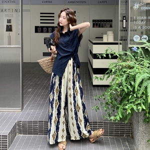 松弛慵懒感穿搭衬衫套装女夏超火好看轻熟小众不撞款阔腿裤两件套图片