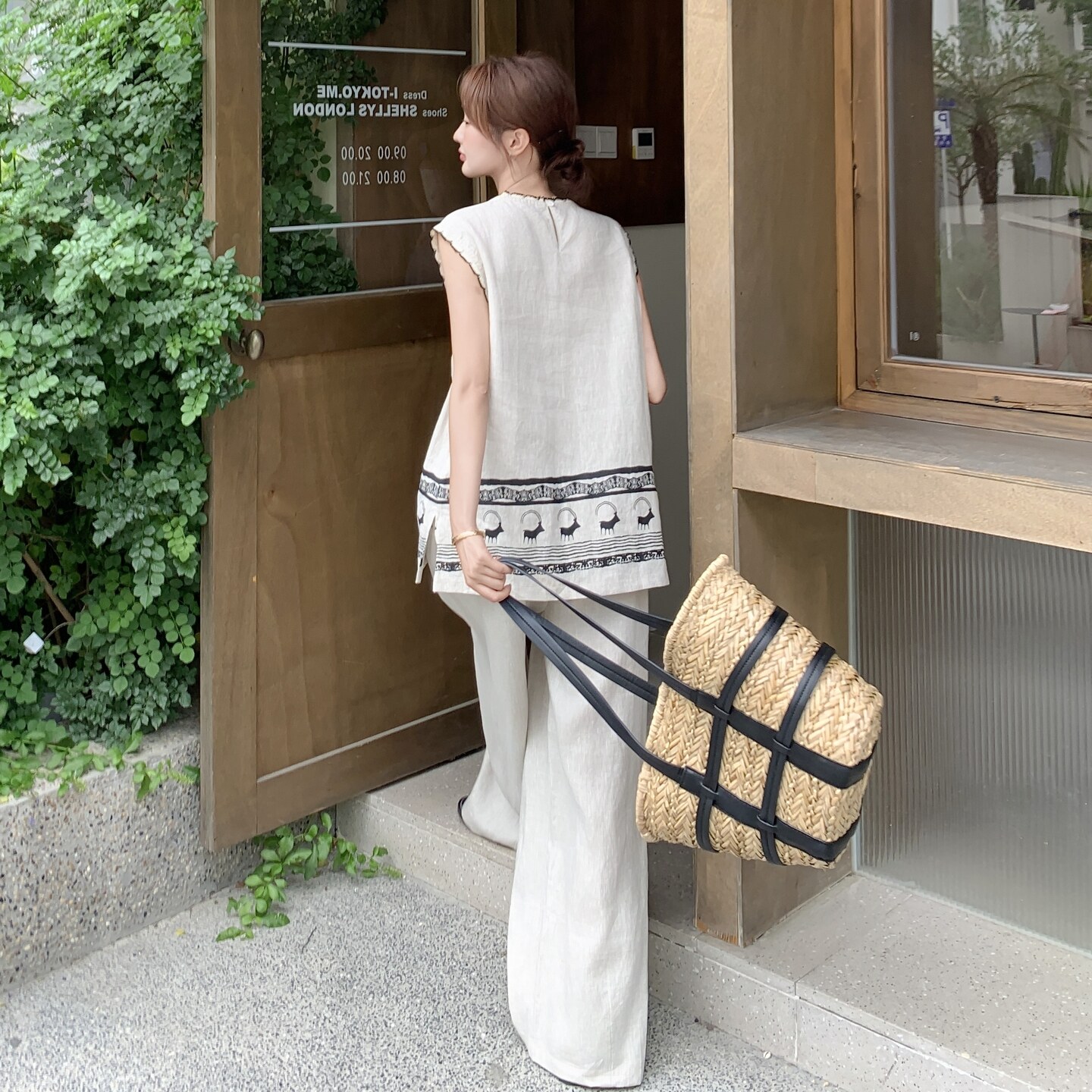 文艺复古印花无袖背心阔腿裤套装女2025夏季新款高级感休闲两件套,女装套装/套裙,艾艾淮淮