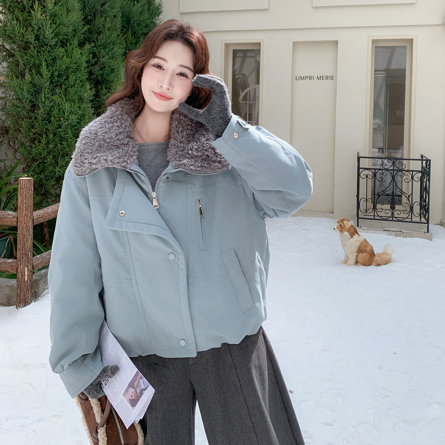 【首发新款】90绒现货羊羔毛领子拼接羽绒服297-1878-P275-K408