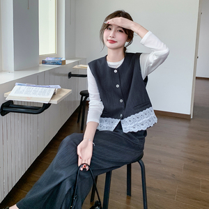 高级感蕾丝拼接上衣阔腿裤两件套装穿搭一整套2025超火时尚套装图片