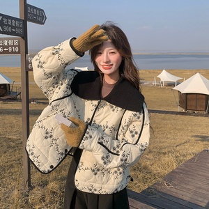 巨好看海军领刺绣碎花棉衣棉服女冬季独特漂亮看轻熟韩系加厚外套图片