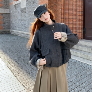 深灰色文艺复古格纹内衬外套女2025秋季韩系设计感时尚休闲夹克潮图片