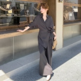 松弛感灰色翻领衬衫休闲裤套装2025秋季减龄淡人高级感淡人两件套，女装套装/套裙，艾艾淮淮