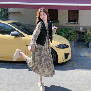 现货 牛仔马 甲+水墨画长裙套装297-858-P145-K208