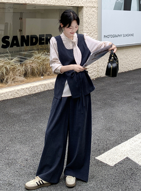 现货 条纹  拼接+阔腿裤套装297-1685-P175-K248