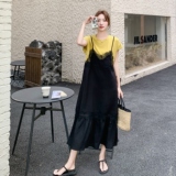 设计感小众拼接假两件休闲t恤长裙新款轻薄显瘦气质连衣裙夏女裙，女装连衣裙，艾艾淮淮