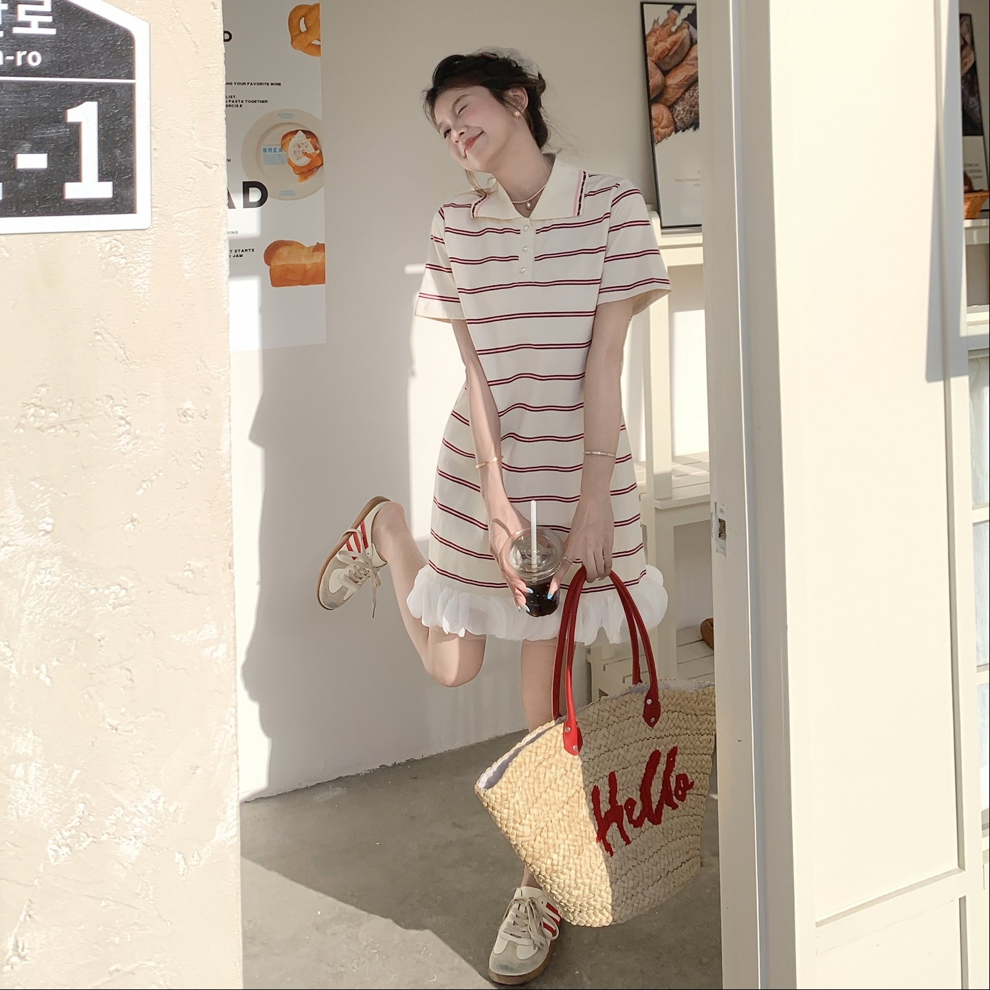 【新款】现货条纹拼接连衣裙297-1313-P125-K188，女装连衣裙，艾艾淮淮
