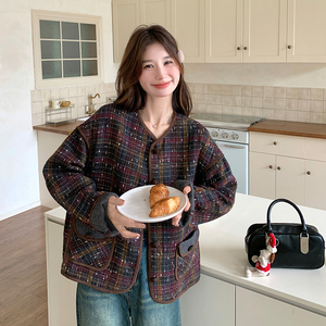 现货 复古 小香风 格子宽松外套297-911-P155-K218图片