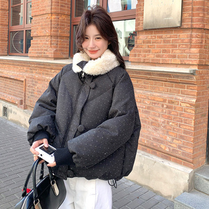 现货90绒 镶砖 羊羔毛拼接羽绒服 297-1079-P275-K398图片