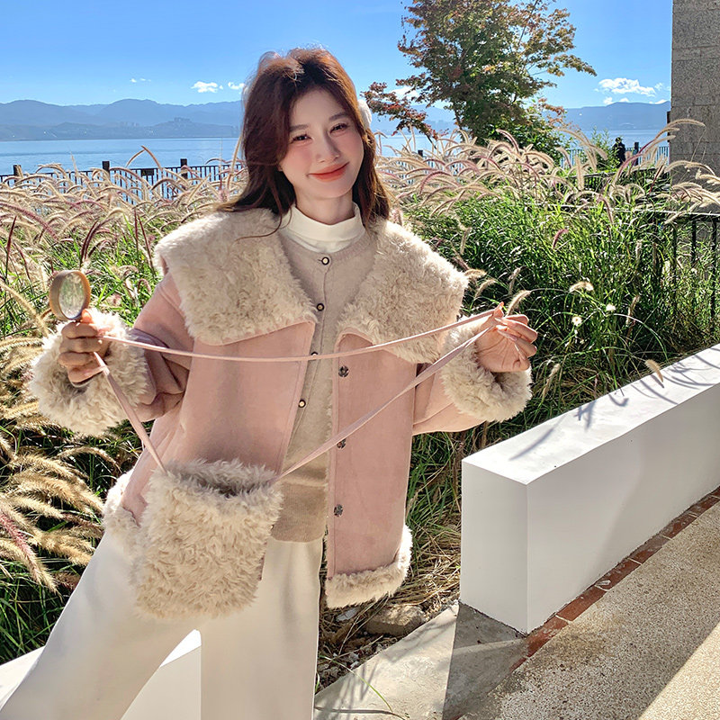 【新款】现货海军领皮毛一体配包包297-1035-P195-K288,女装短外套,艾艾淮淮