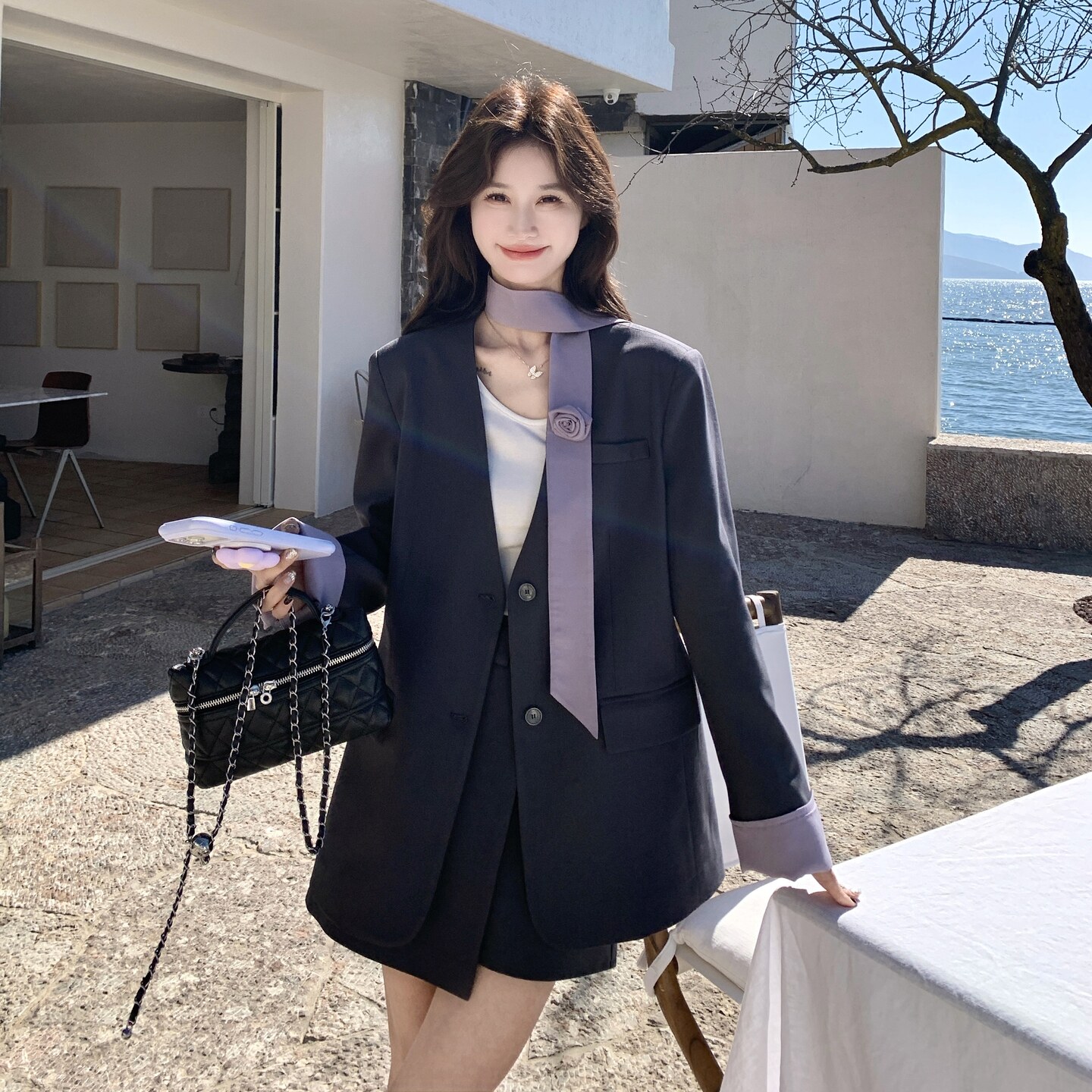 【新款】现货高级感撞色飘带西装套装297-1999-P175-K288，女装套装/套裙，艾艾淮淮