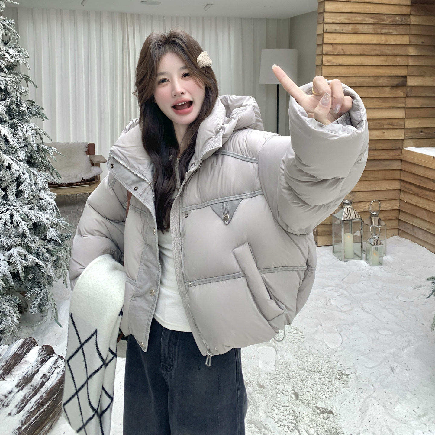 【新款】90绒现货拼接羽绒服外套297-1975-P315-K458，女装棉衣/棉服，艾艾淮淮