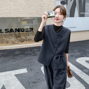 酷盐系西装马甲打底衫阔腿裤三件套女2025秋季新款大方得体套装潮图片