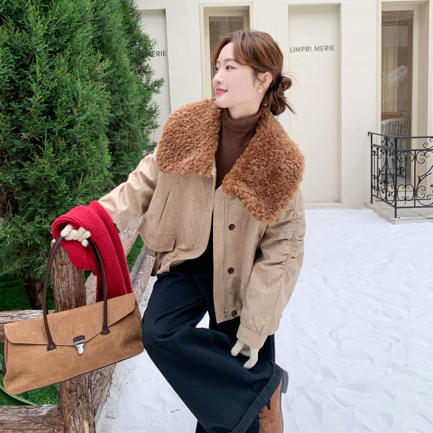 【新款】90绒现货羊羔毛拼接羽绒服297-1895-P265-K398,女装短外套,艾艾淮淮