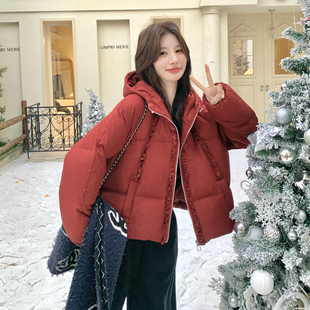 P295 1968 90绒现货圣诞红木耳边羽绒服297 K438 首发新款