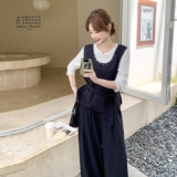 深蓝色复古马甲套装女早秋2025年新款气质高级感休闲阔腿裤三件套，女装套装/套裙，艾艾淮淮