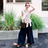 法式波点无袖上衣阔腿裤套装女夏季2025新款温柔风气质减龄两件套，女装套装/套裙，艾艾淮淮